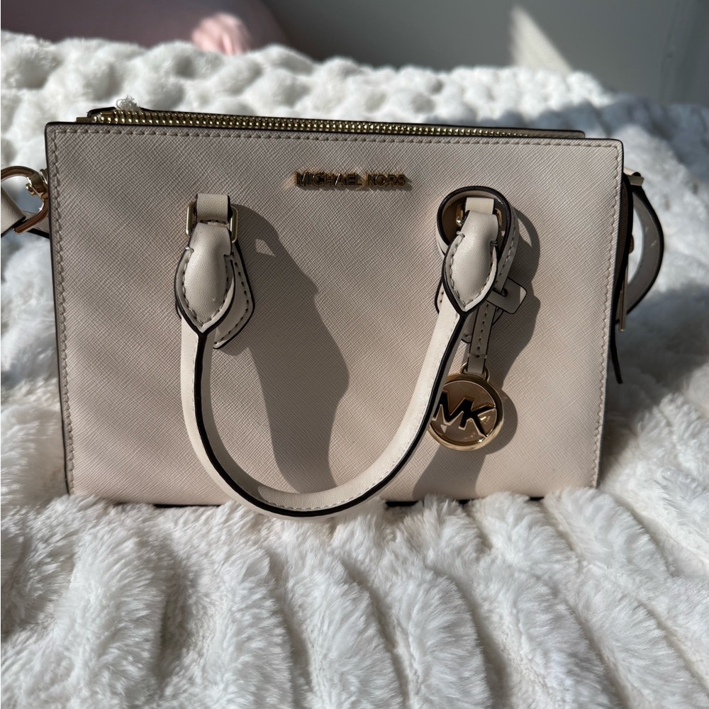 Michael Kors Beige Satchel with Gold Accents